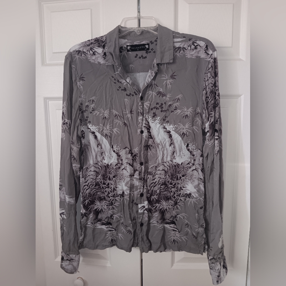 All Saints Mens Gray Java Tiger Button-Up Shirt. … - image 3